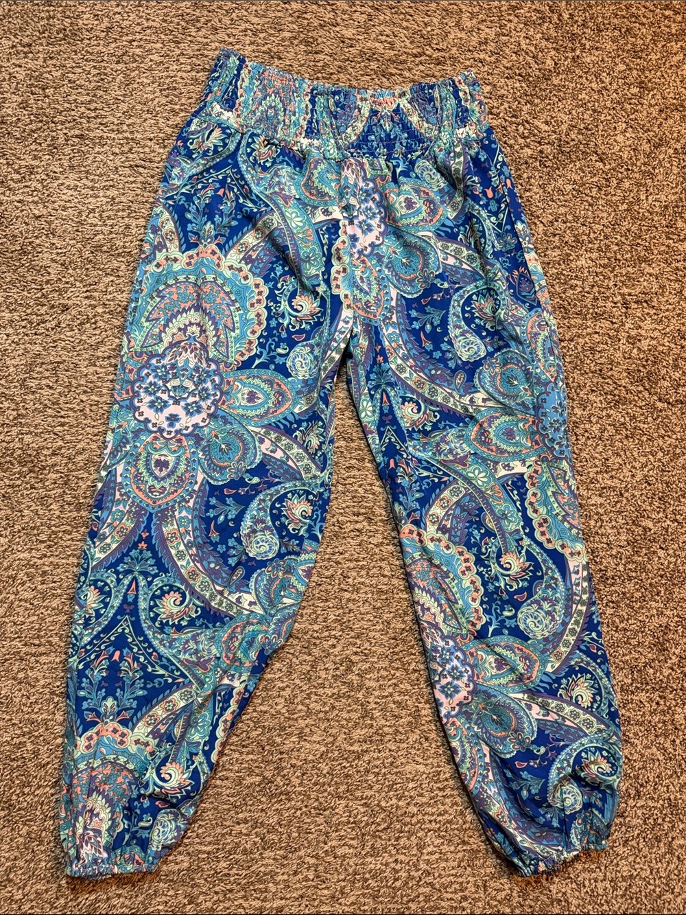 SHEIN Blue Paisley Jogger Leggings with Teal Accents